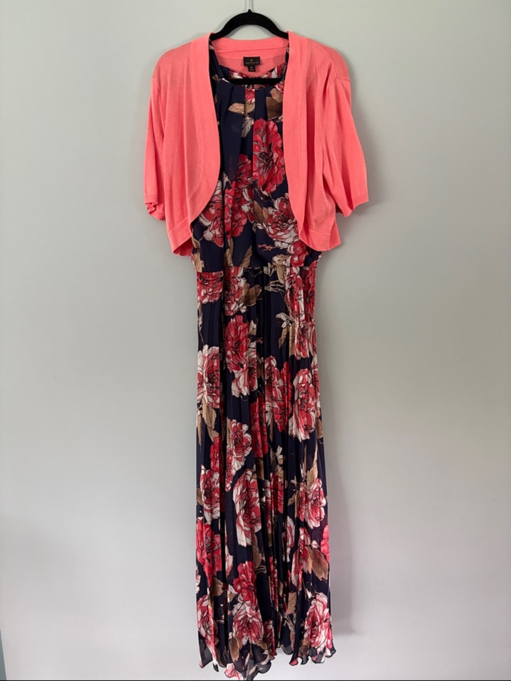 Bisou Bisou Navy Maxi Dress with Red Floral Print